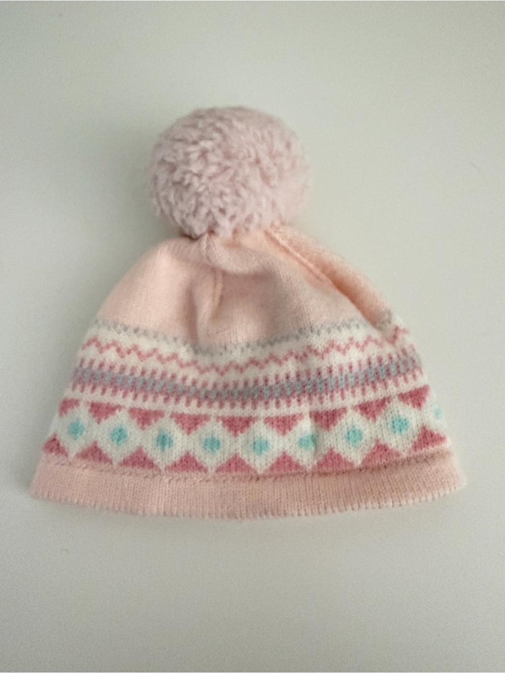 Janie & Jack pink pompom fair isle cotton winter beanie hat